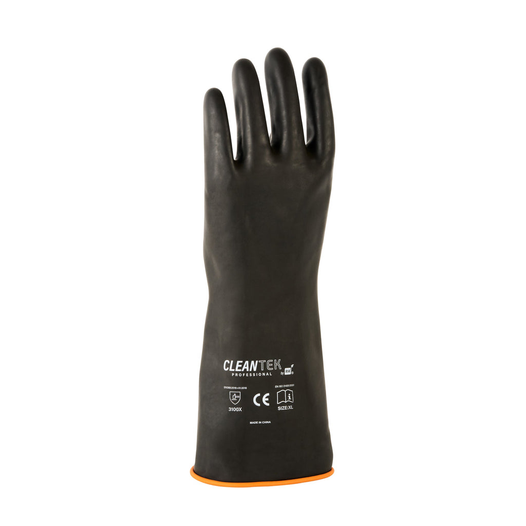 Clean Tek Professional 30 mil Black Latex Chemical-Resistant Gloves - Unlined, Heavy Duty - 13 3/4" - Pair - 10 count box