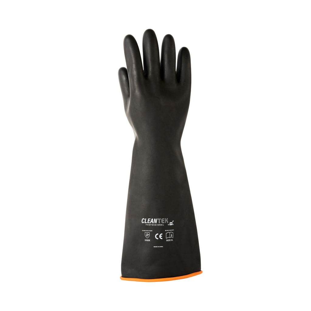 Clean Tek Professional 30 mil Black Latex Chemical-Resistant Gloves - Unlined, Heavy Duty - 17 3/4" - Pair - 1 count box
