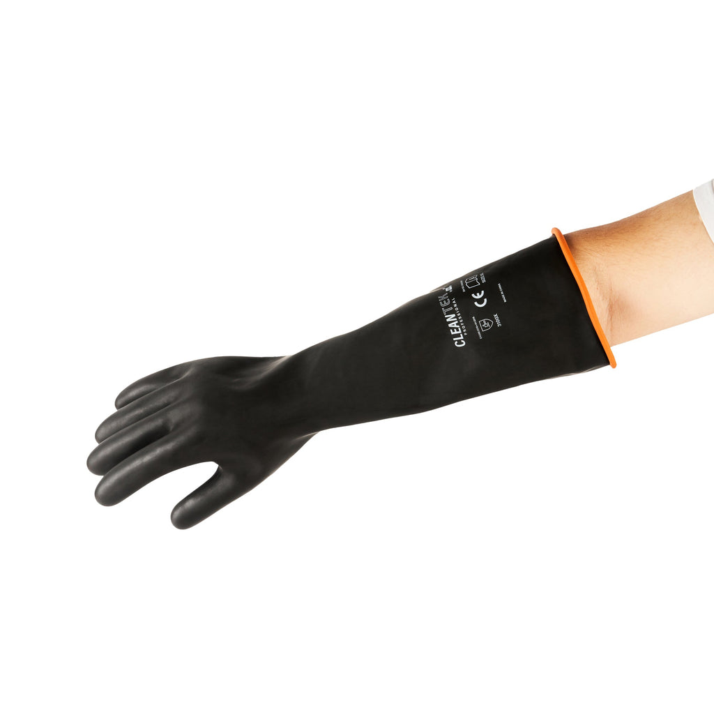 Clean Tek Professional 30 mil Black Latex Chemical-Resistant Gloves - Unlined, Heavy Duty - 17 3/4" - Pair - 1 count box