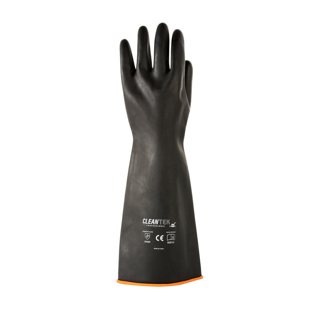 Clean Tek Professional 30 mil Black Latex Chemical-Resistant Gloves - Unlined, Heavy Duty - 17 3/4" - Pair - 1 count box