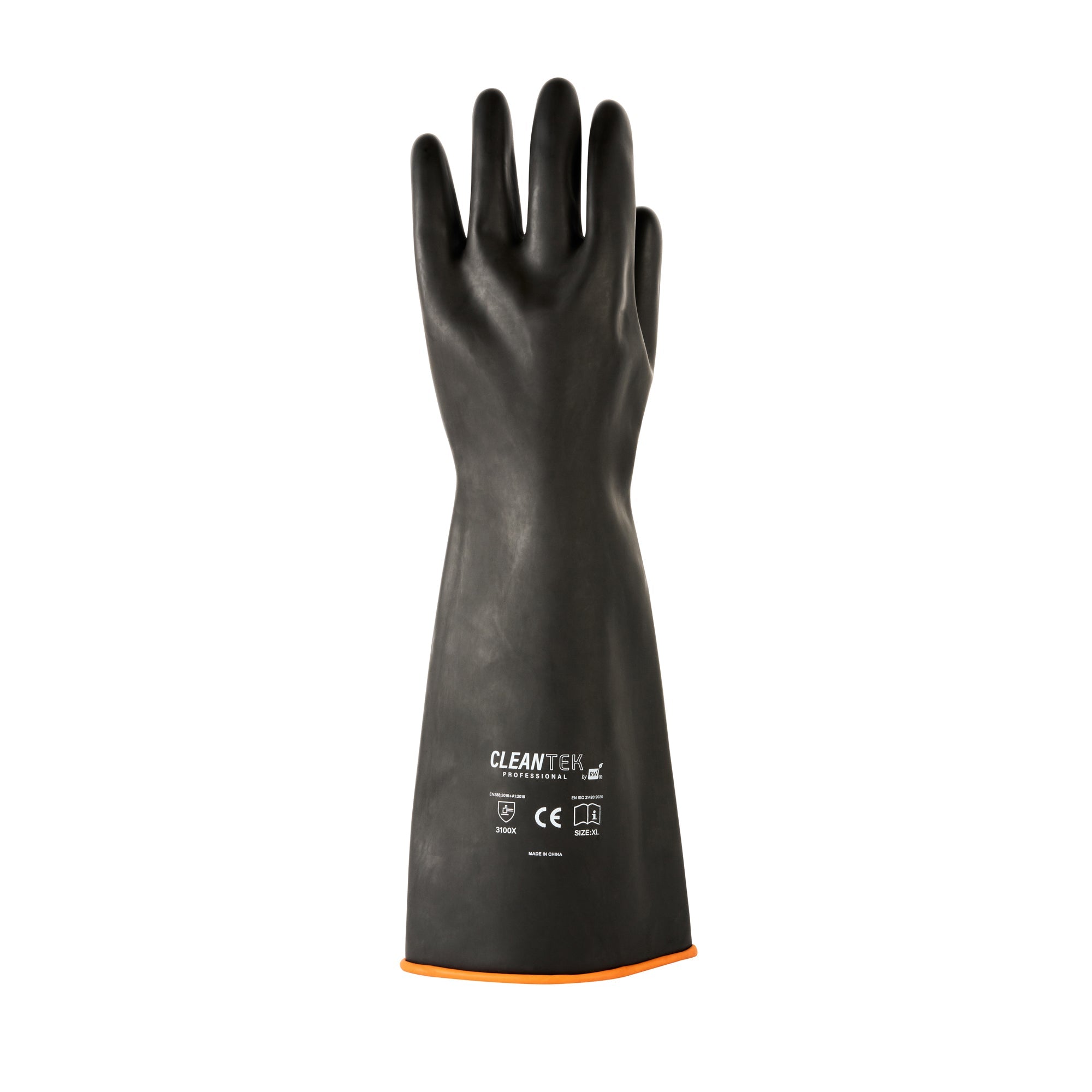 Clean Tek Professional 30 mil Black Latex Chemical-Resistant Gloves - Unlined, Heavy Duty - 17 3/4" - Pair - 1 count box