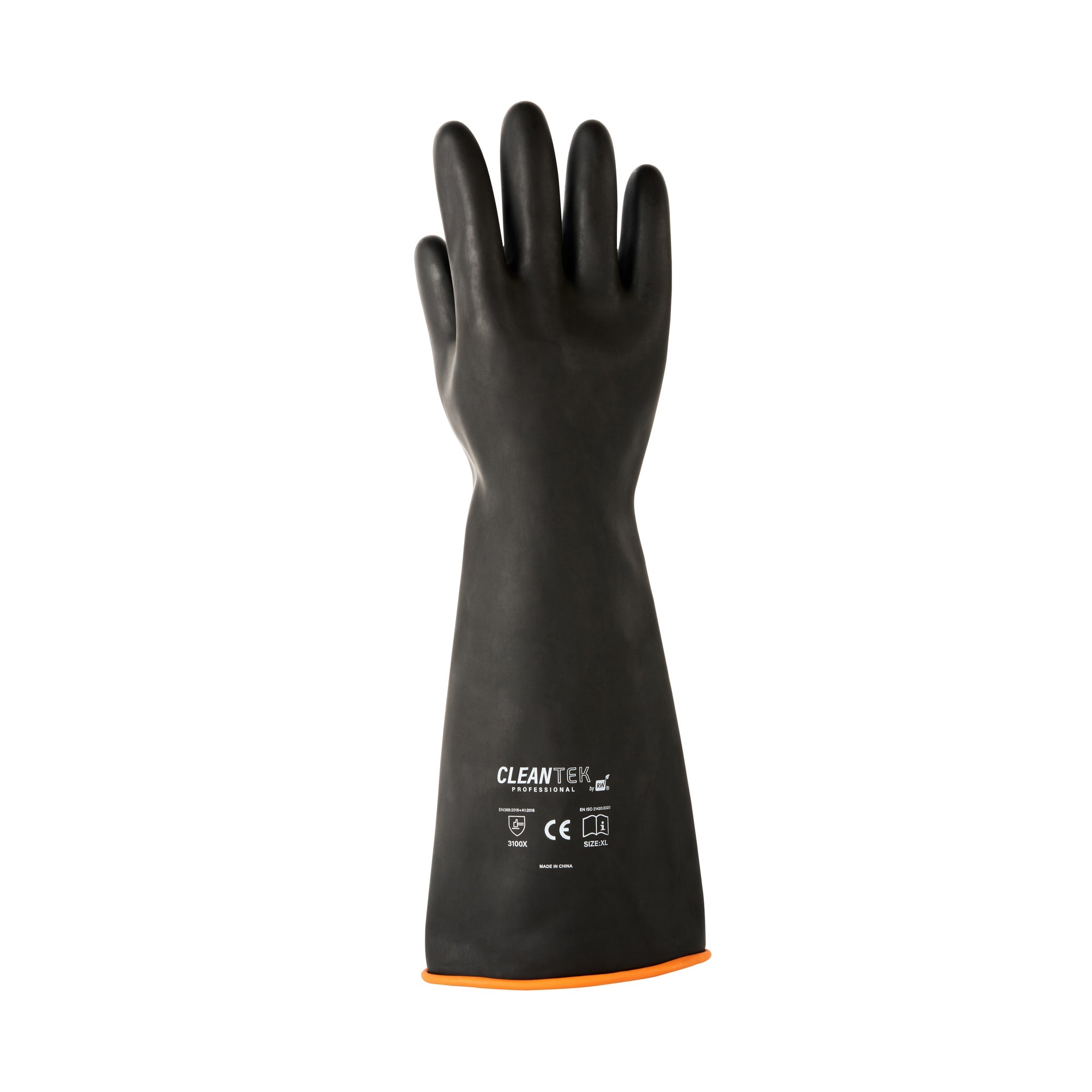 Clean Tek Professional 30 mil Black Latex Chemical-Resistant Gloves - Unlined, Heavy Duty - 17 3/4" - Pair - 10 count box