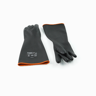 Clean Tek Professional 30 mil Black Latex Chemical-Resistant Gloves - Unlined, Heavy Duty - 17 3/4" - Pair - 10 count box