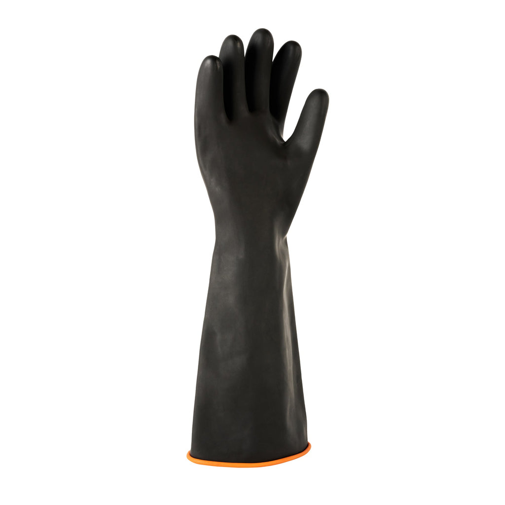 Clean Tek Professional 30 mil Black Latex Chemical-Resistant Gloves - Unlined, Heavy Duty - 17 3/4" - Pair - 10 count box