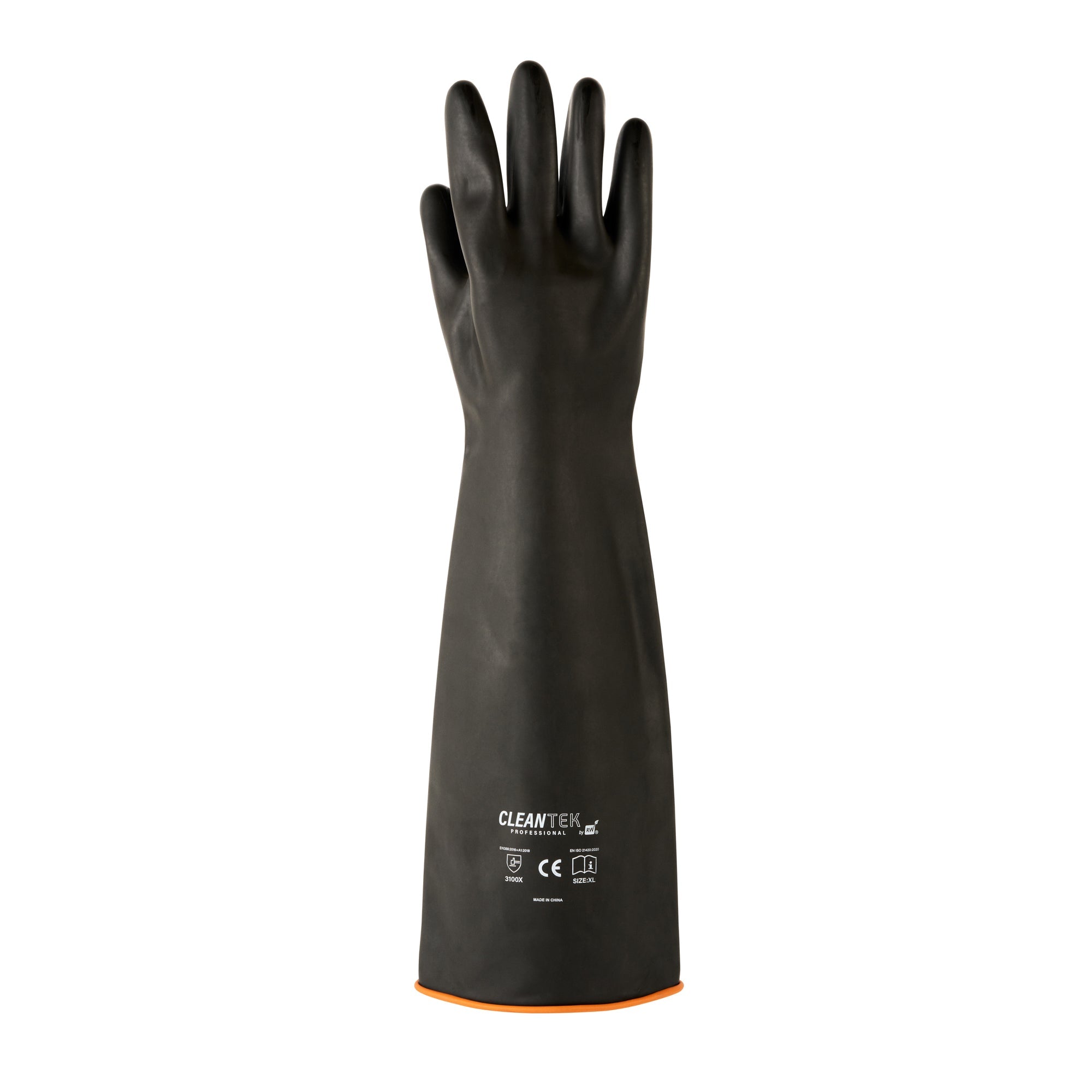 Clean Tek Professional 30 mil Black Latex Chemical-Resistant Gloves - Unlined, Heavy Duty - 21 3/4" - Pair - 1 count box