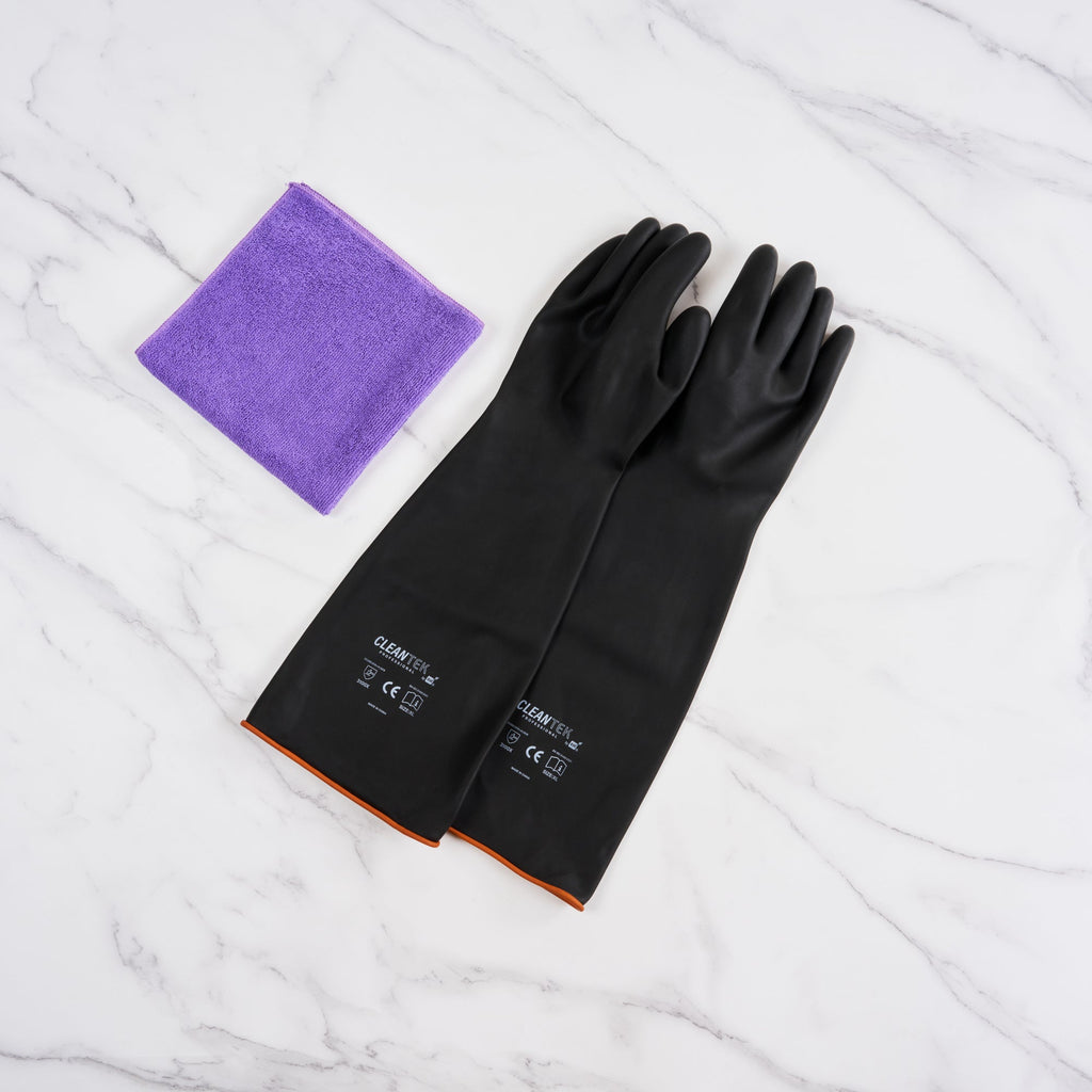 Clean Tek Professional 30 mil Black Latex Chemical-Resistant Gloves - Unlined, Heavy Duty - 21 3/4" - Pair - 1 count box