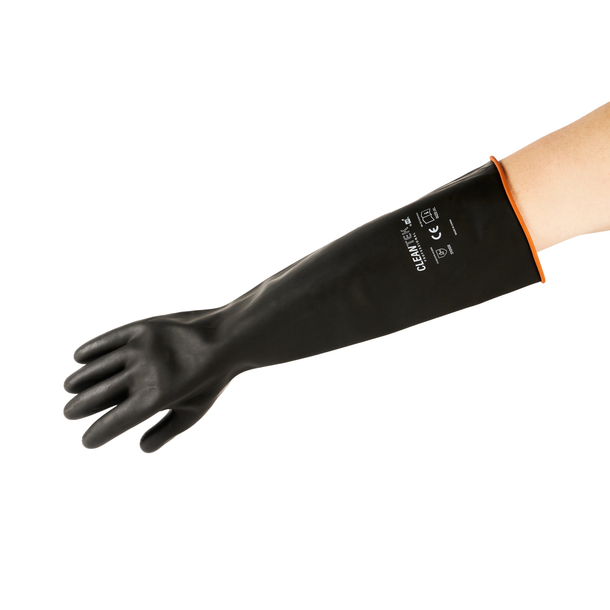 Clean Tek Professional 30 mil Black Latex Chemical-Resistant Gloves - Unlined, Heavy Duty - 21 3/4" - Pair - 1 count box