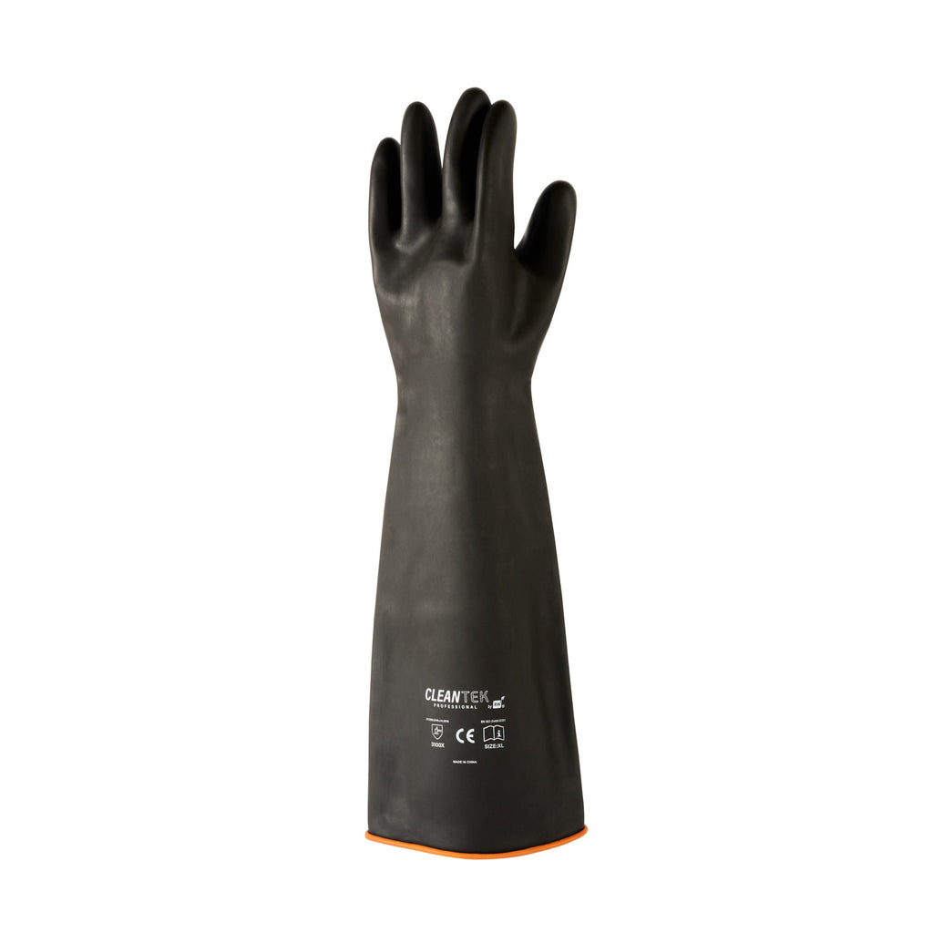Clean Tek Professional 30 mil Black Latex Chemical-Resistant Gloves - Unlined, Heavy Duty - 21 3/4" - Pair - 10 count box