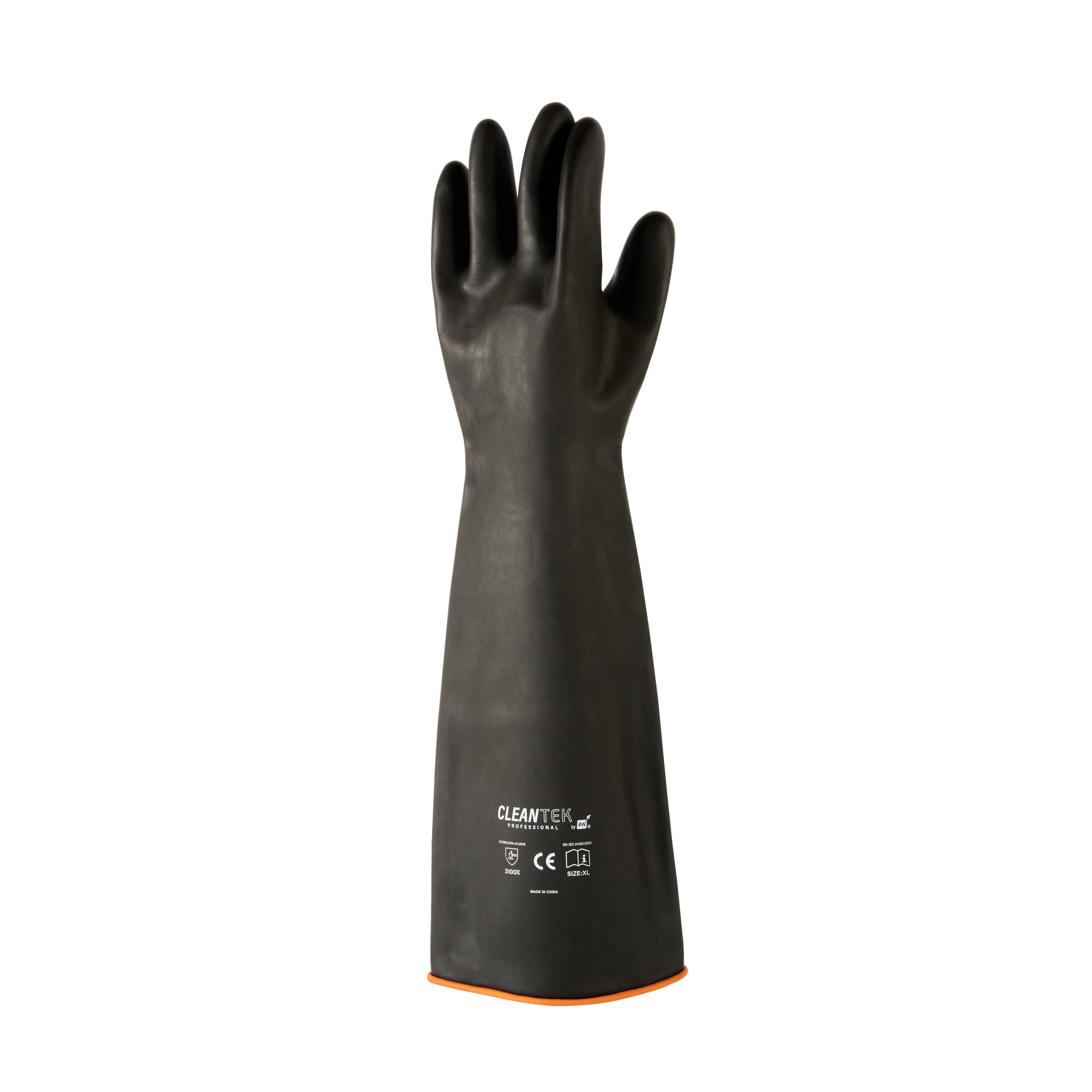 Clean Tek Professional 30 mil Black Latex Chemical-Resistant Gloves - Unlined, Heavy Duty - 21 3/4" - Pair - 10 count box