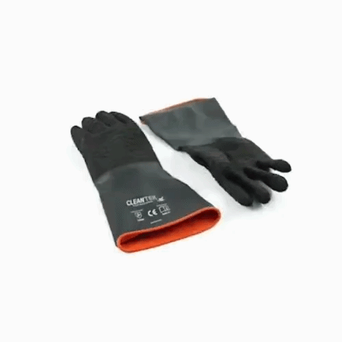 Clean Tek Professional 35 mil Black Latex Chemical-Resistant Gloves - Non-Slip, Unlined, Heavy Duty - 13 3/4" - Pair - 1 count box