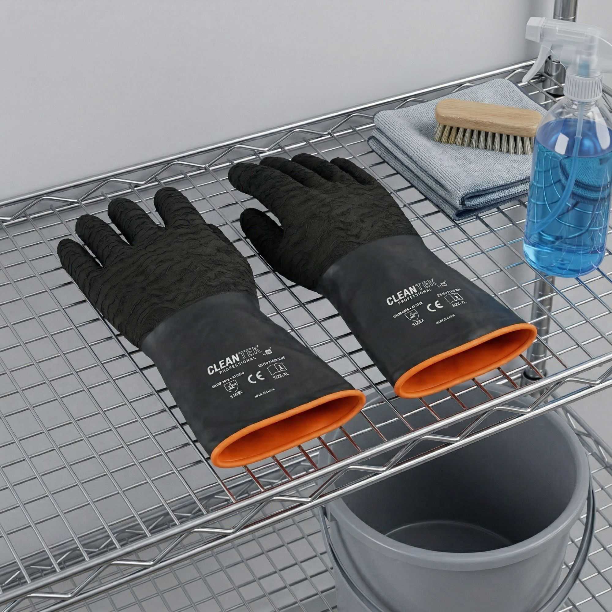 Clean Tek Professional 35 mil Black Latex Chemical-Resistant Gloves - Non-Slip, Unlined, Heavy Duty - 13 3/4" - Pair - 1 count box