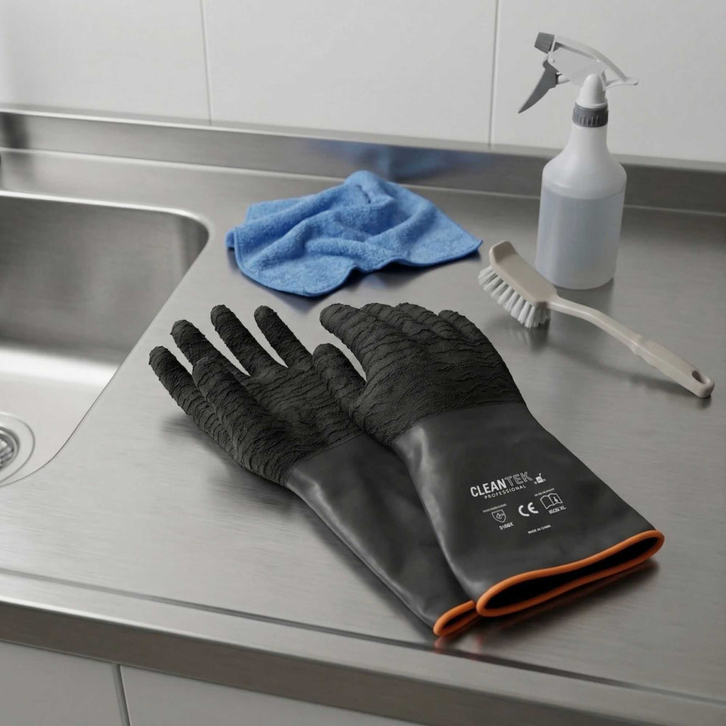 Clean Tek Professional 35 mil Black Latex Chemical-Resistant Gloves - Non-Slip, Unlined, Heavy Duty - 13 3/4" - Pair -- 10 count box