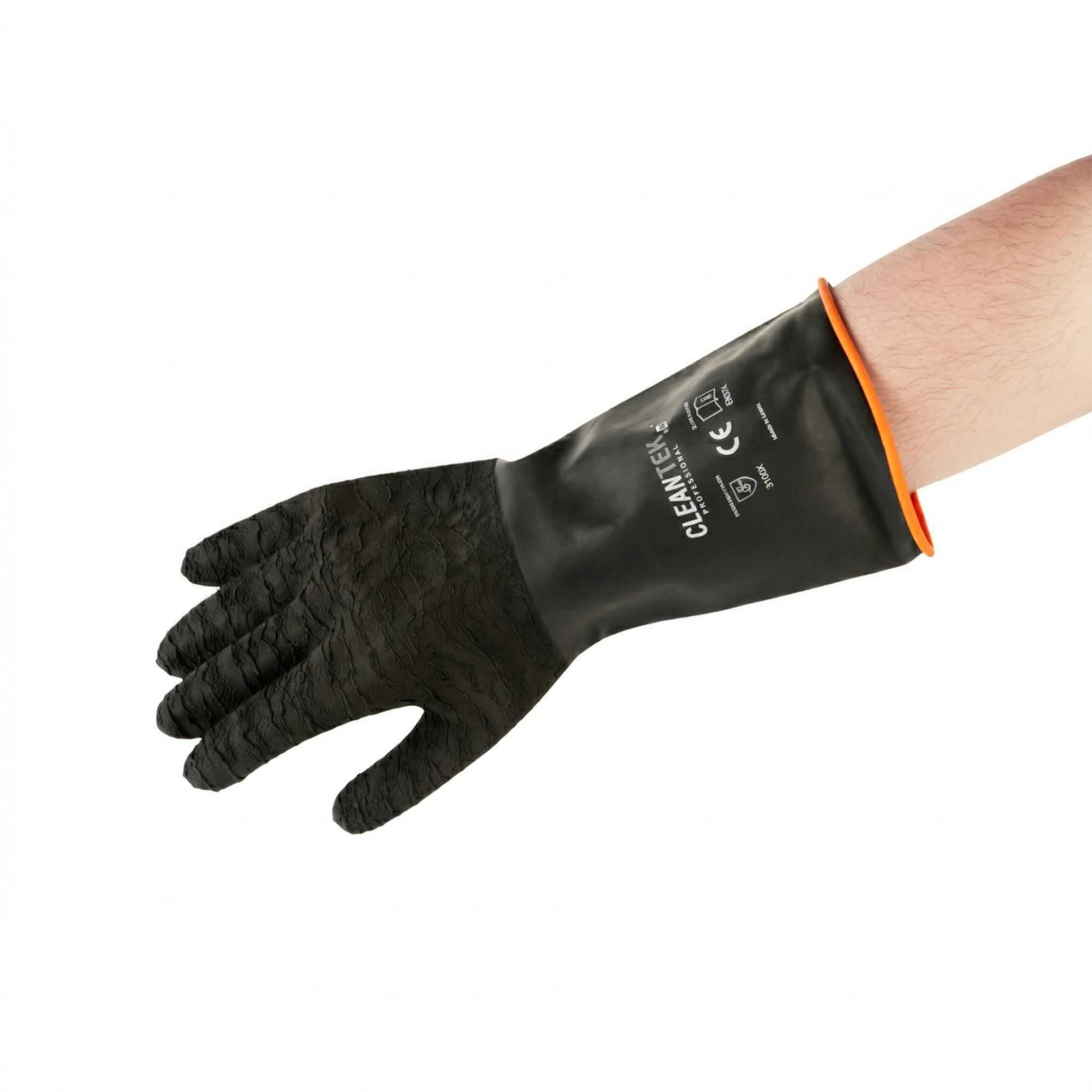Clean Tek Professional 35 mil Black Latex Chemical-Resistant Gloves - Non-Slip, Unlined, Heavy Duty - 13 3/4" - Pair -- 10 count box