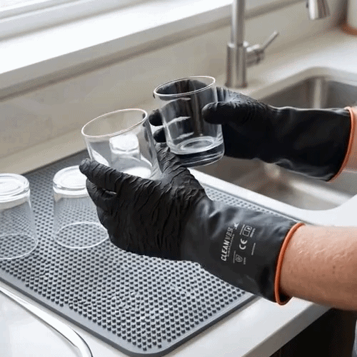Clean Tek Professional 35 mil Black Latex Chemical-Resistant Gloves - Non-Slip, Unlined, Heavy Duty - 13 3/4" - Pair -- 10 count box