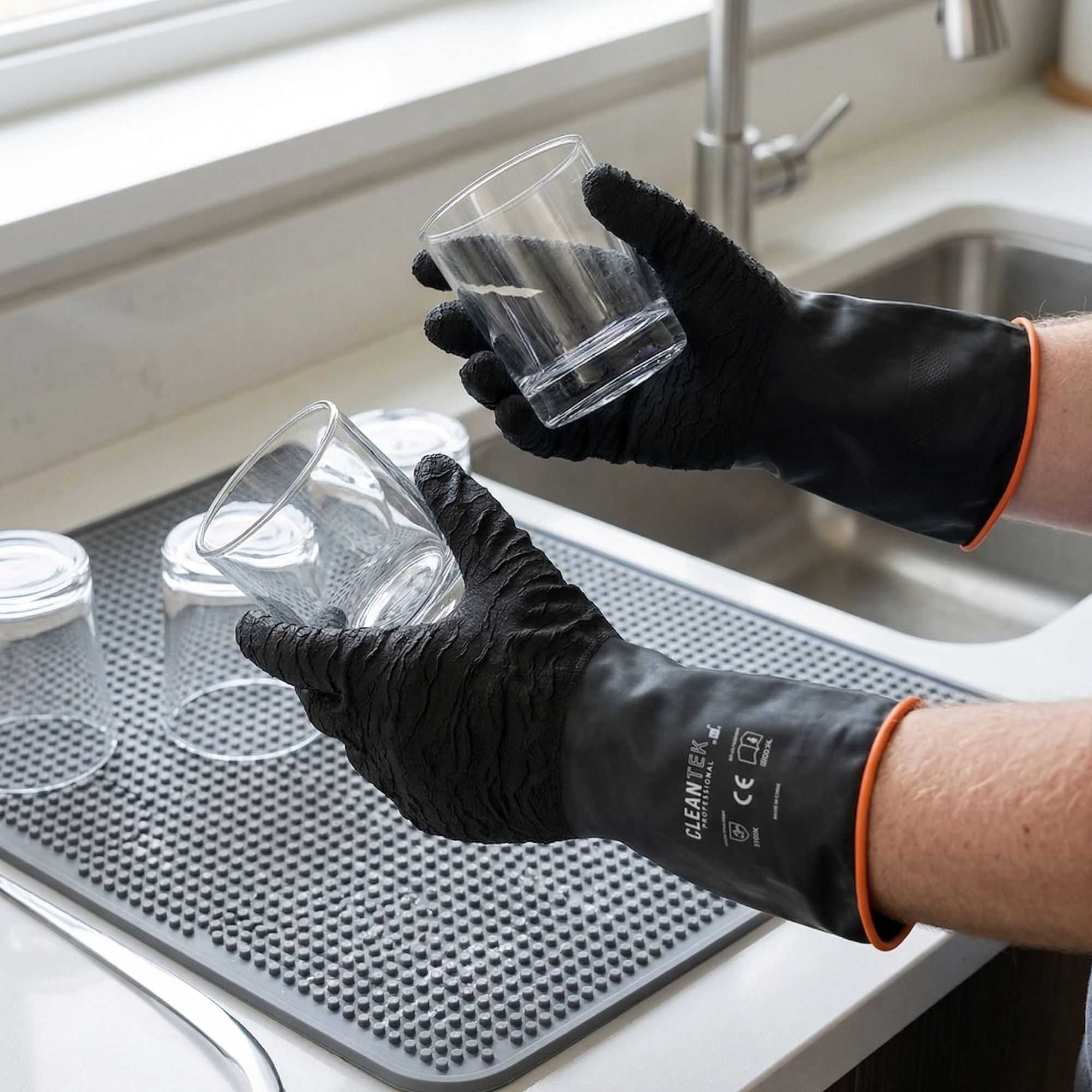 Clean Tek Professional 35 mil Black Latex Chemical-Resistant Gloves - Non-Slip, Unlined, Heavy Duty - 13 3/4" - Pair -- 10 count box