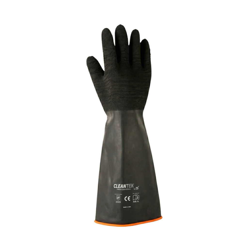 Clean Tek Professional 35 mil Black Latex Chemical-Resistant Gloves - Non-Slip, Unlined, Heavy Duty - 17 3/4" - Pair - 1 count box