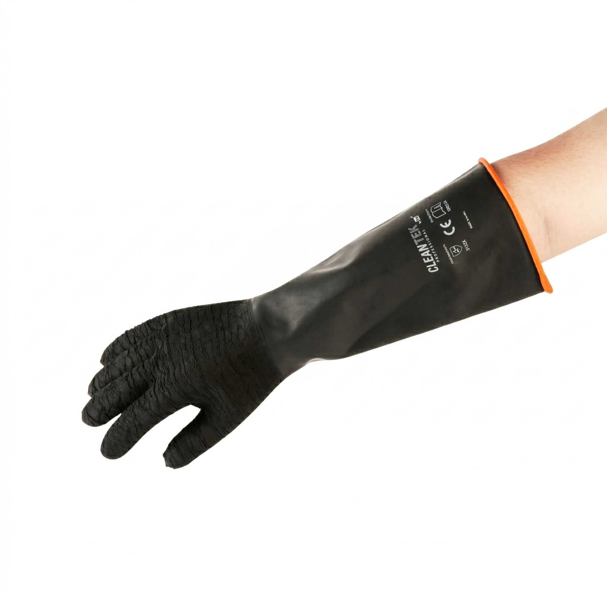Clean Tek Professional 35 mil Black Latex Chemical-Resistant Gloves - Non-Slip, Unlined, Heavy Duty - 17 3/4" - Pair - 1 count box