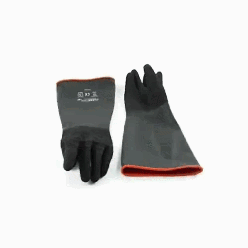 Clean Tek Professional 35 mil Black Latex Chemical-Resistant Gloves - Non-Slip, Unlined, Heavy Duty - 17 3/4" - Pair - 10 count box