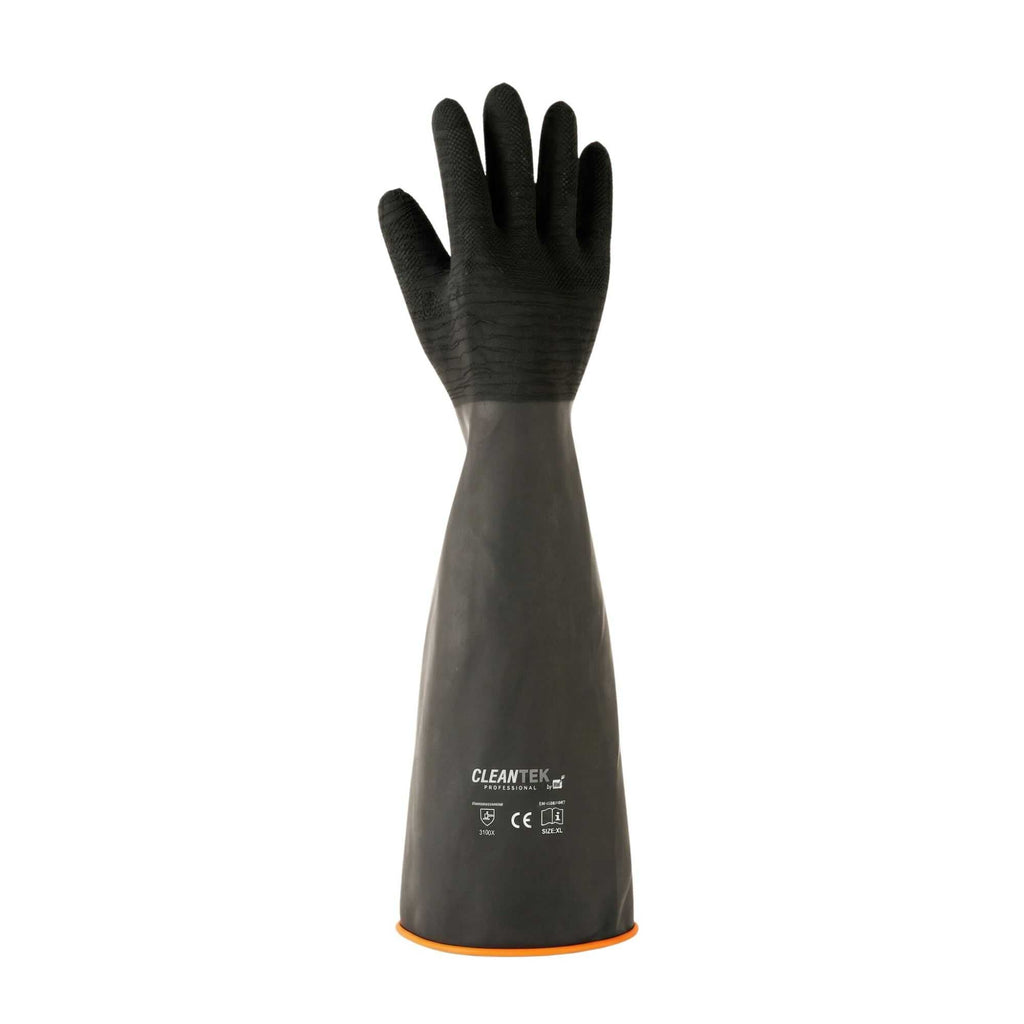 Clean Tek Professional 35 mil Black Latex Chemical-Resistant Gloves - Non-Slip, Unlined, Heavy Duty - 21 3/4" - Pair - 1 count box