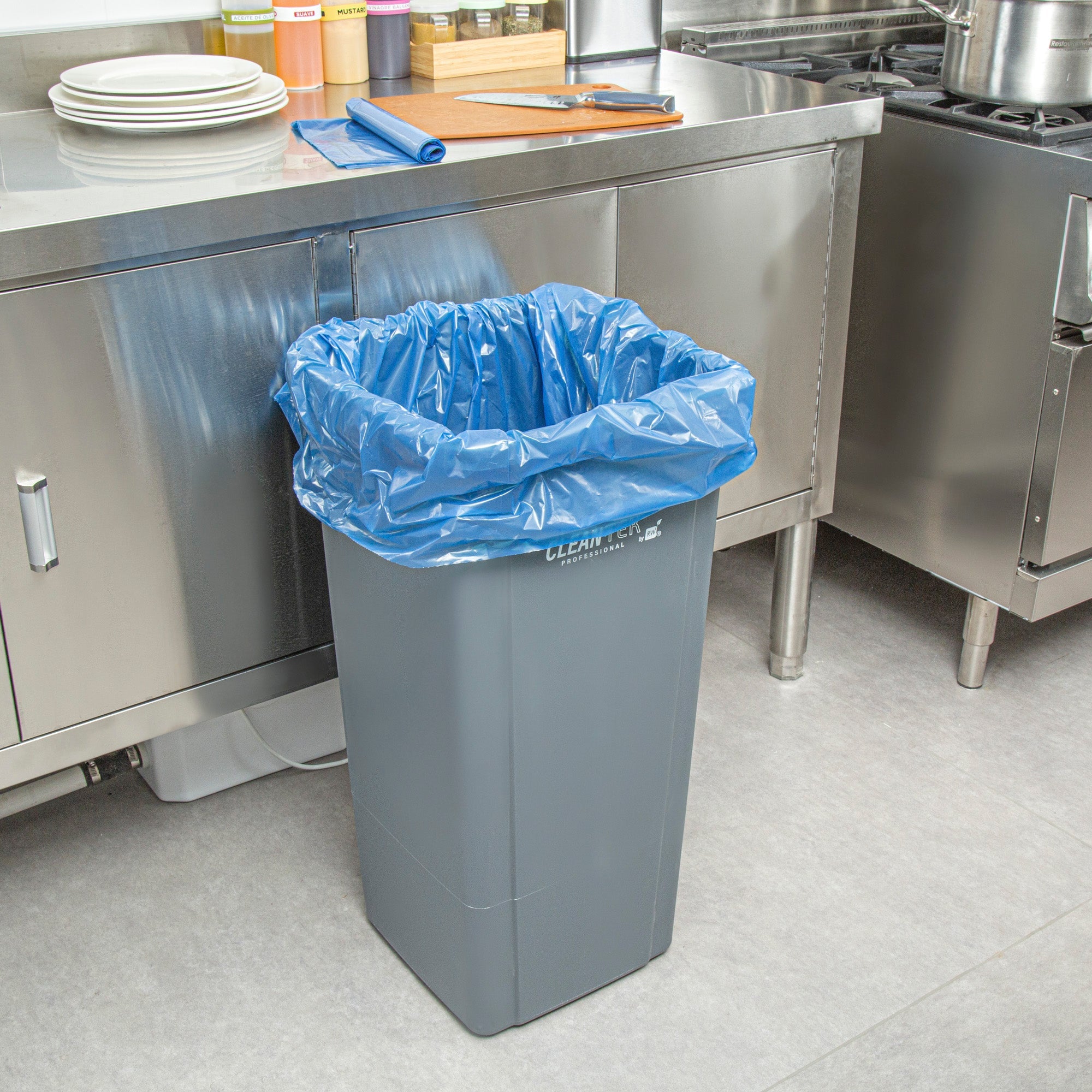 Clean Tek Professional 55 Gal Blue Plastic Recycling Trash Liner - Linear Low Density, 1.5 mil - 39" x 58" - 100 count box