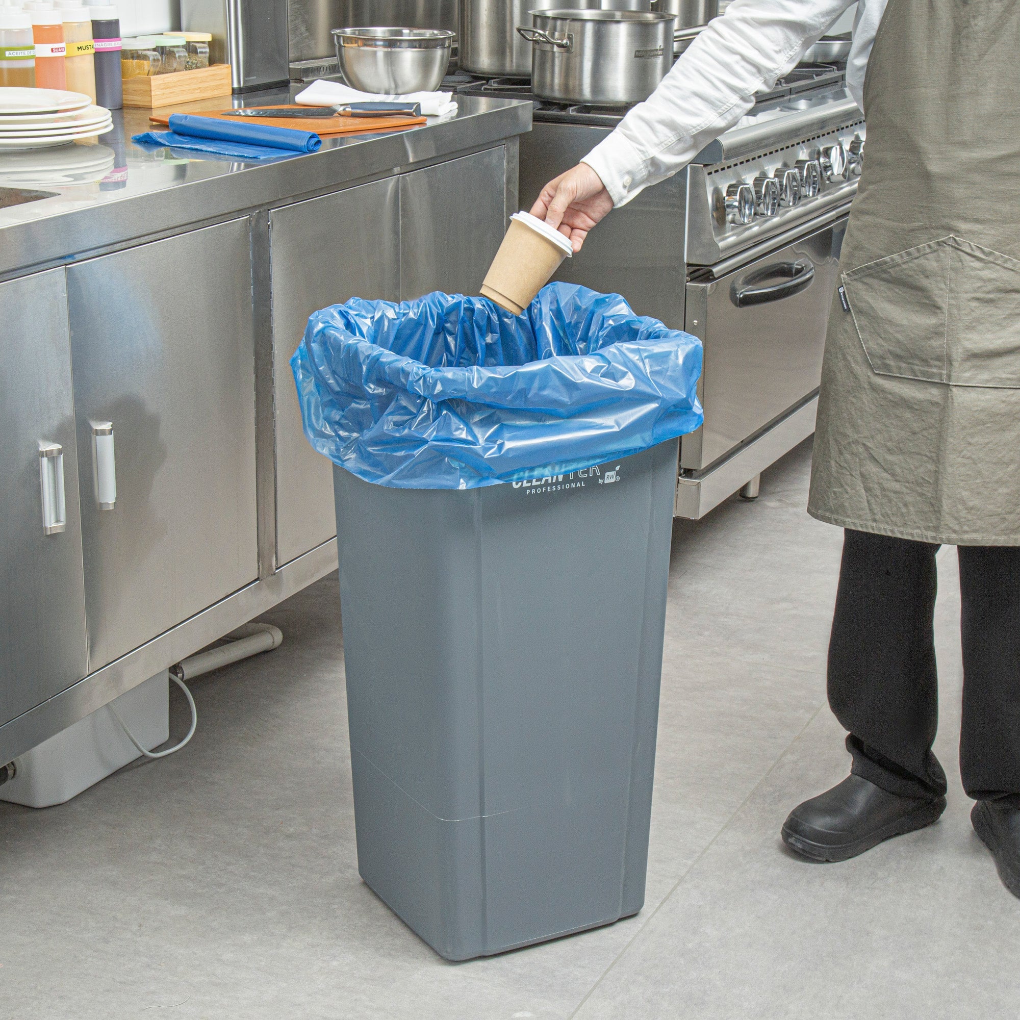 Clean Tek Professional 55 Gal Blue Plastic Recycling Trash Liner - Linear Low Density, 1.5 mil - 39" x 58" - 100 count box