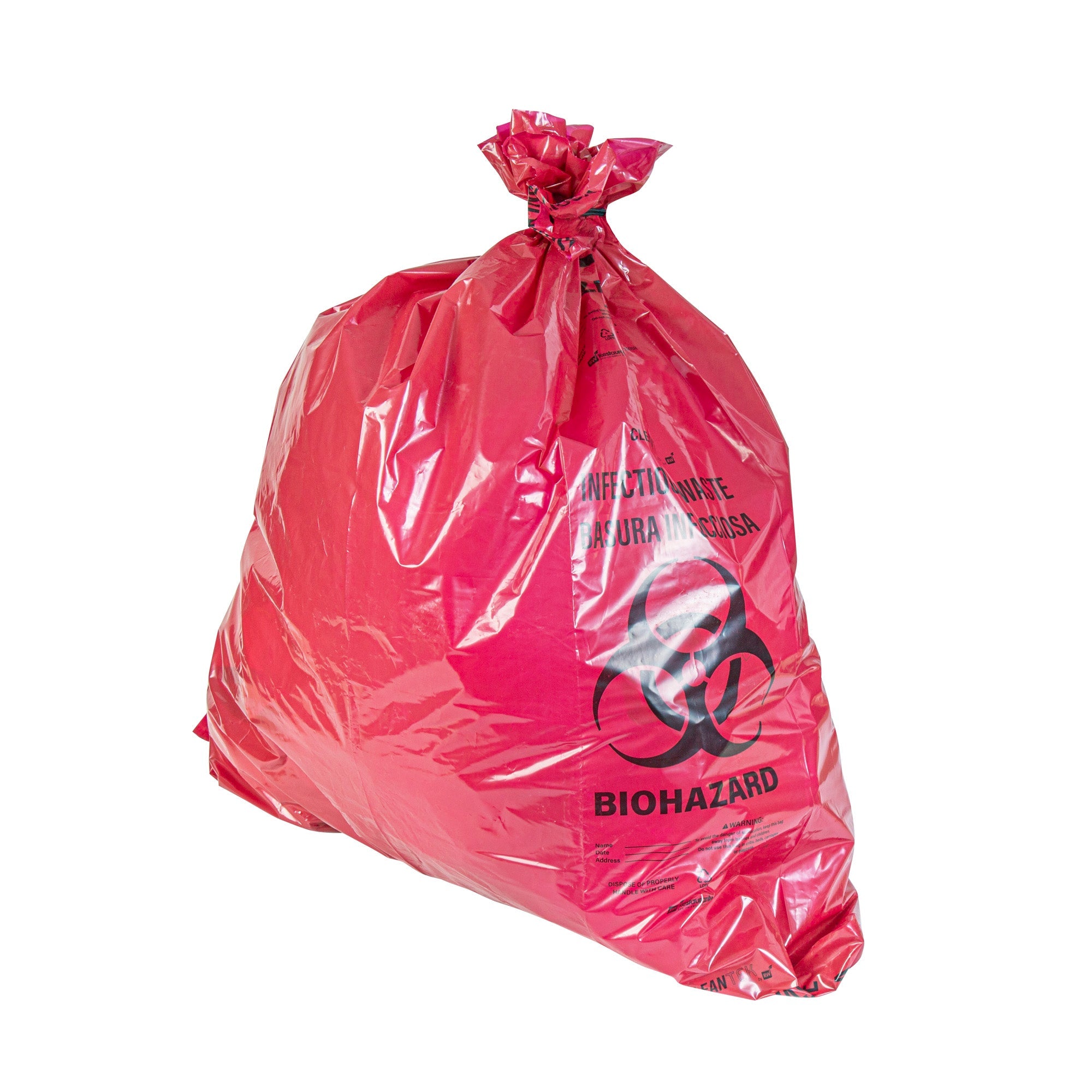 Clean Tek Professional 40-45 Gal Red Plastic Biohazard Trash Liner - Infectious Waste, Linear Low Density, 3 mil - 40" x 46" - 50 count box