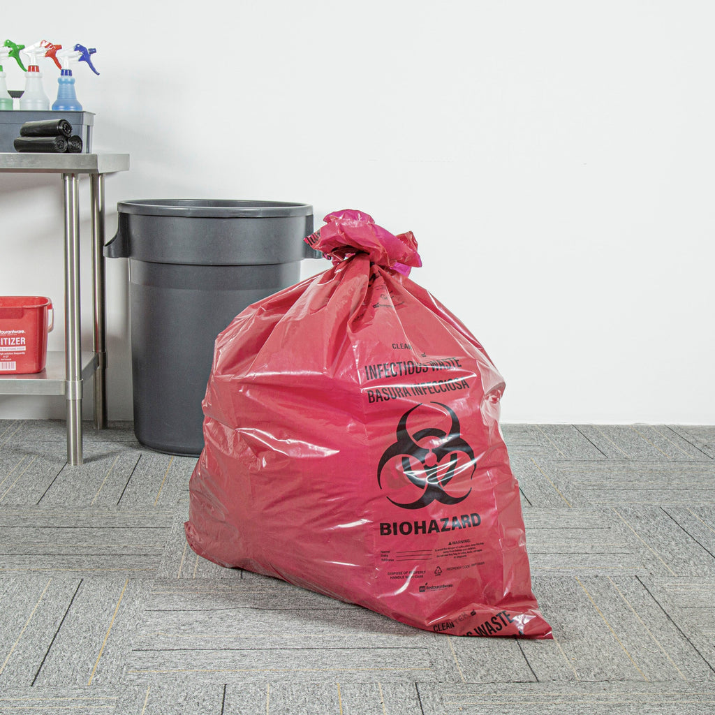Clean Tek Professional 40-45 Gal Red Plastic Biohazard Trash Liner - Infectious Waste, Linear Low Density, 3 mil - 40" x 46" - 50 count box