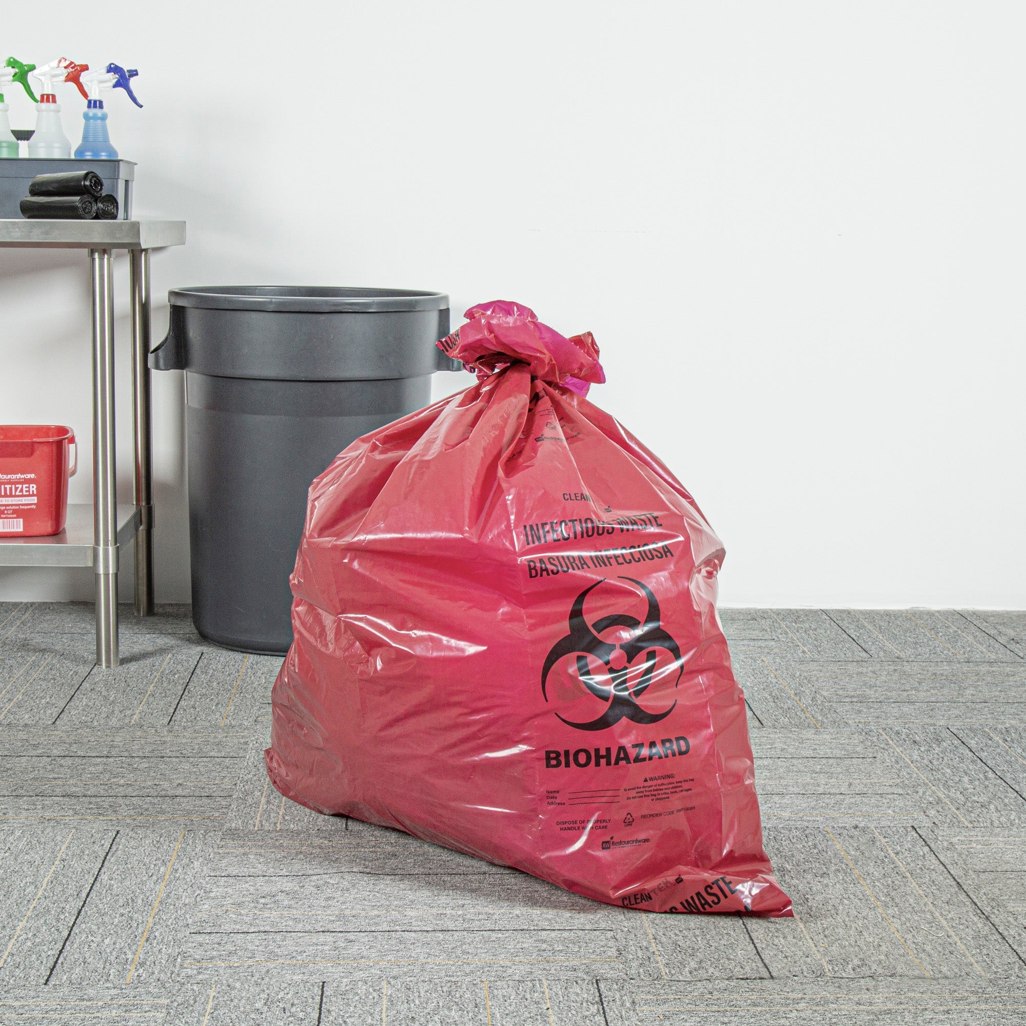 Clean Tek Professional 40-45 Gal Red Plastic Biohazard Trash Liner - Infectious Waste, Linear Low Density, 3 mil - 40" x 46" - 50 count box
