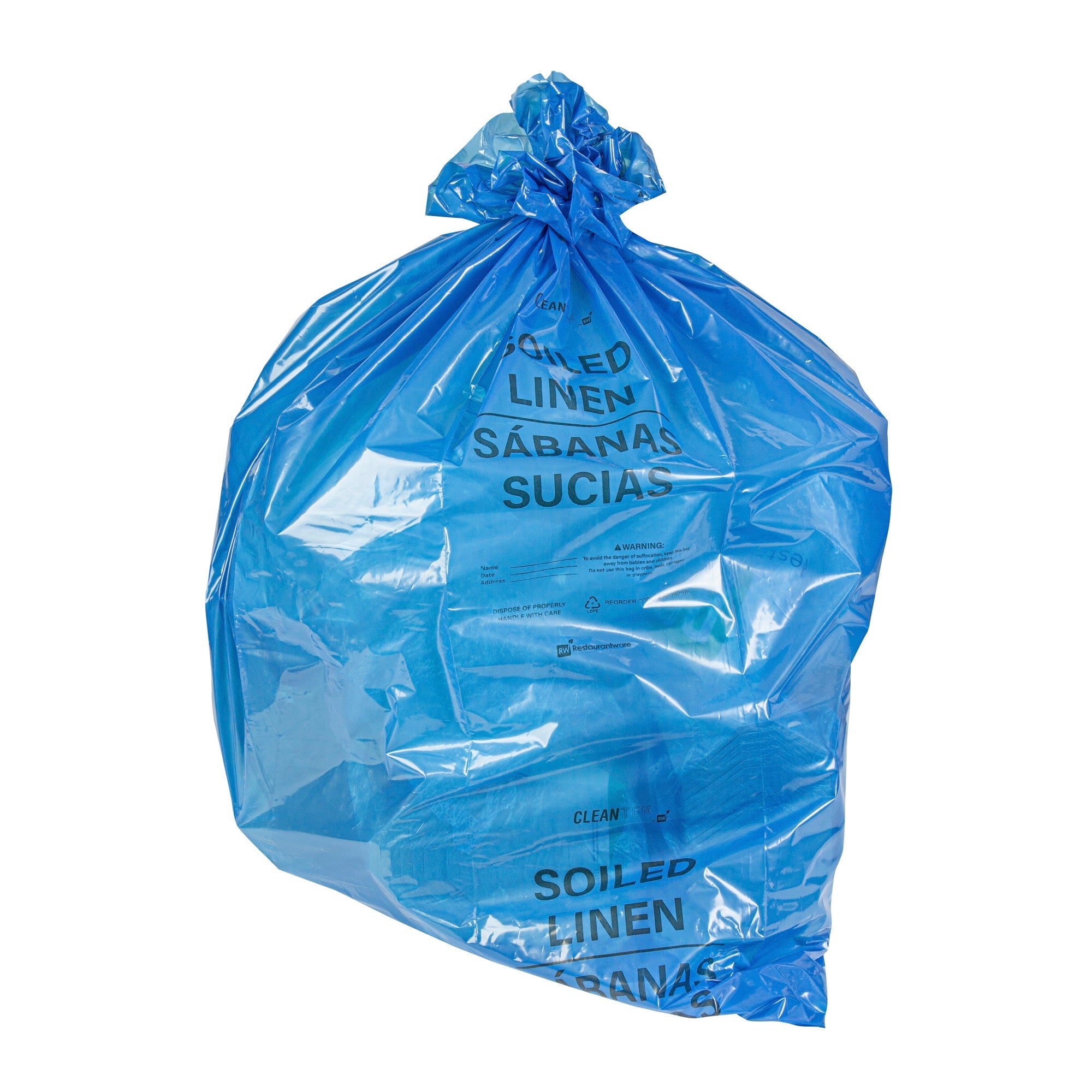 Clean Tek Professional 40-45 Gal Blue Plastic Biohazard Trash Liner - Soiled Linen, Linear Low Density, 3 mil - 40" x 46" - 50 count box