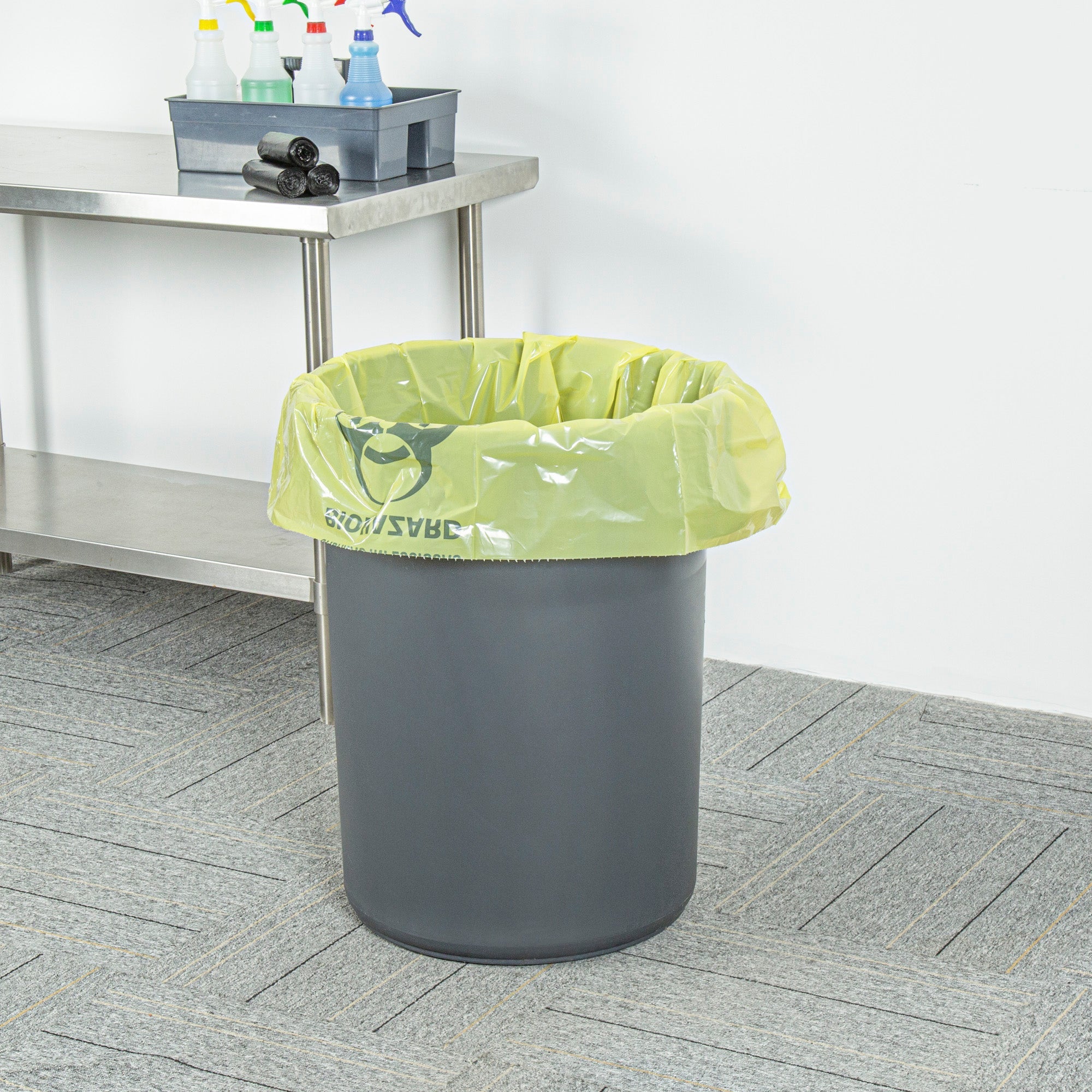 Clean Tek Professional 40-45 Gal Yellow Plastic Biohazard Trash Liner - Infectious Linen,Linear Low Density,3 mil - 40" x 46" - 50 count box