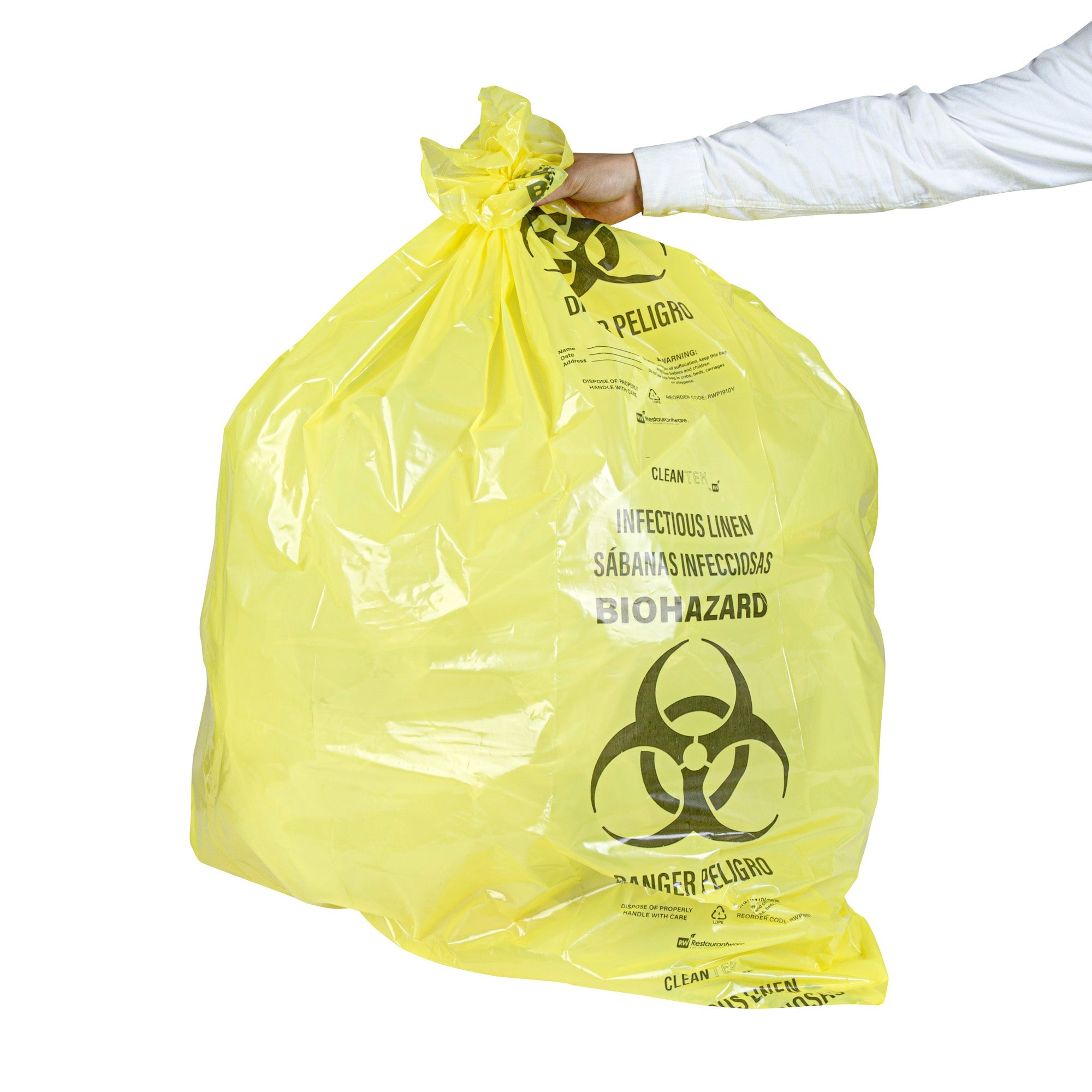 Clean Tek Professional 40-45 Gal Yellow Plastic Biohazard Trash Liner - Infectious Linen,Linear Low Density,3 mil - 40" x 46" - 50 count box