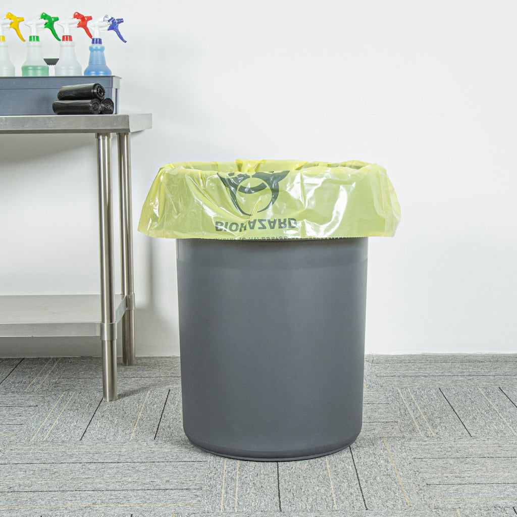 Clean Tek Professional 40-45 Gal Yellow Plastic Biohazard Trash Liner - Infectious Linen,Linear Low Density,3 mil - 40" x 46" - 50 count box