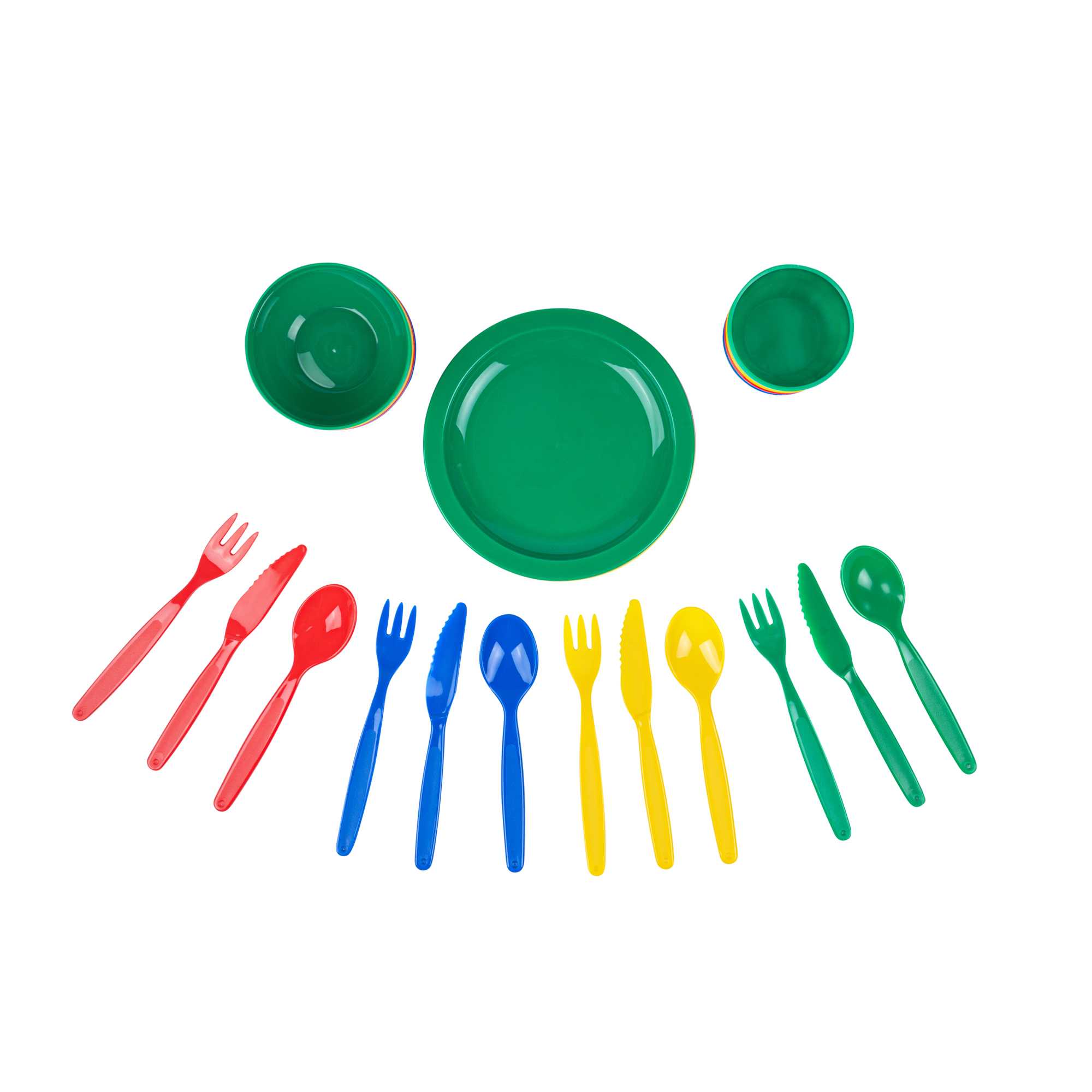 RW Kids 24-Piece Assorted Plastic Kids Dinnerware Set with Plates - Microwave-Safe, Dishwasher-Safe, BPA-Free - 1 Count Box