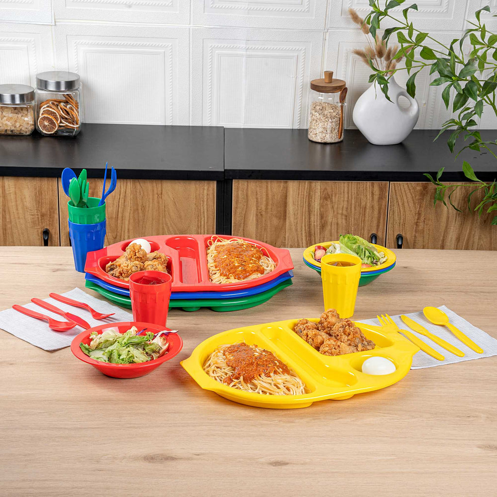 RW Kids 24-Piece Assorted Plastic Kids Dinnerware Set with Trays - Microwave-Safe, Dishwasher-Safe, BPA-Free - 1 count box