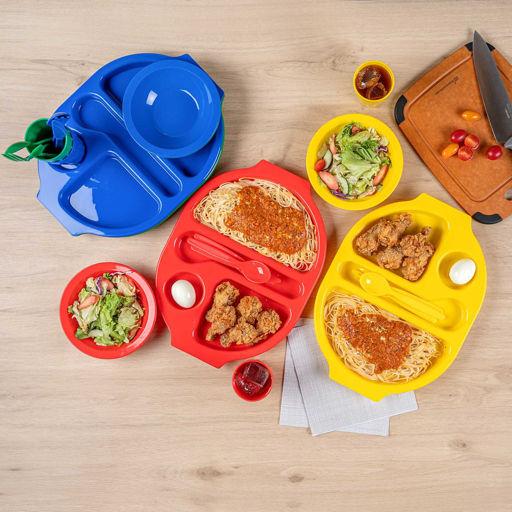 RW Kids 24-Piece Assorted Plastic Kids Dinnerware Set with Trays - Microwave-Safe, Dishwasher-Safe, BPA-Free - 1 count box