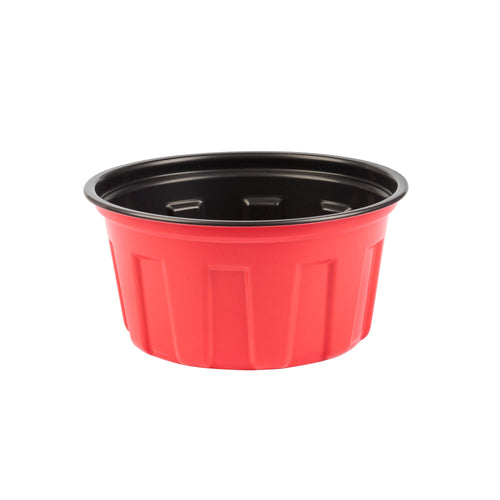 Bento Tek 12 oz Round Red Plastic To Go Box - Microwave-Safe - 4 3/4" x 4 3/4" x 2 1/4" - 200 count box
