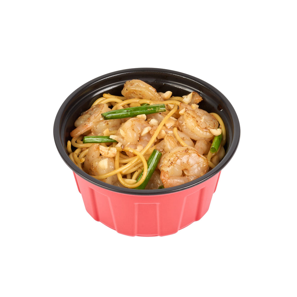 Bento Tek 12 oz Round Red Plastic To Go Box - Microwave-Safe - 4 3/4" x 4 3/4" x 2 1/4" - 50 count box
