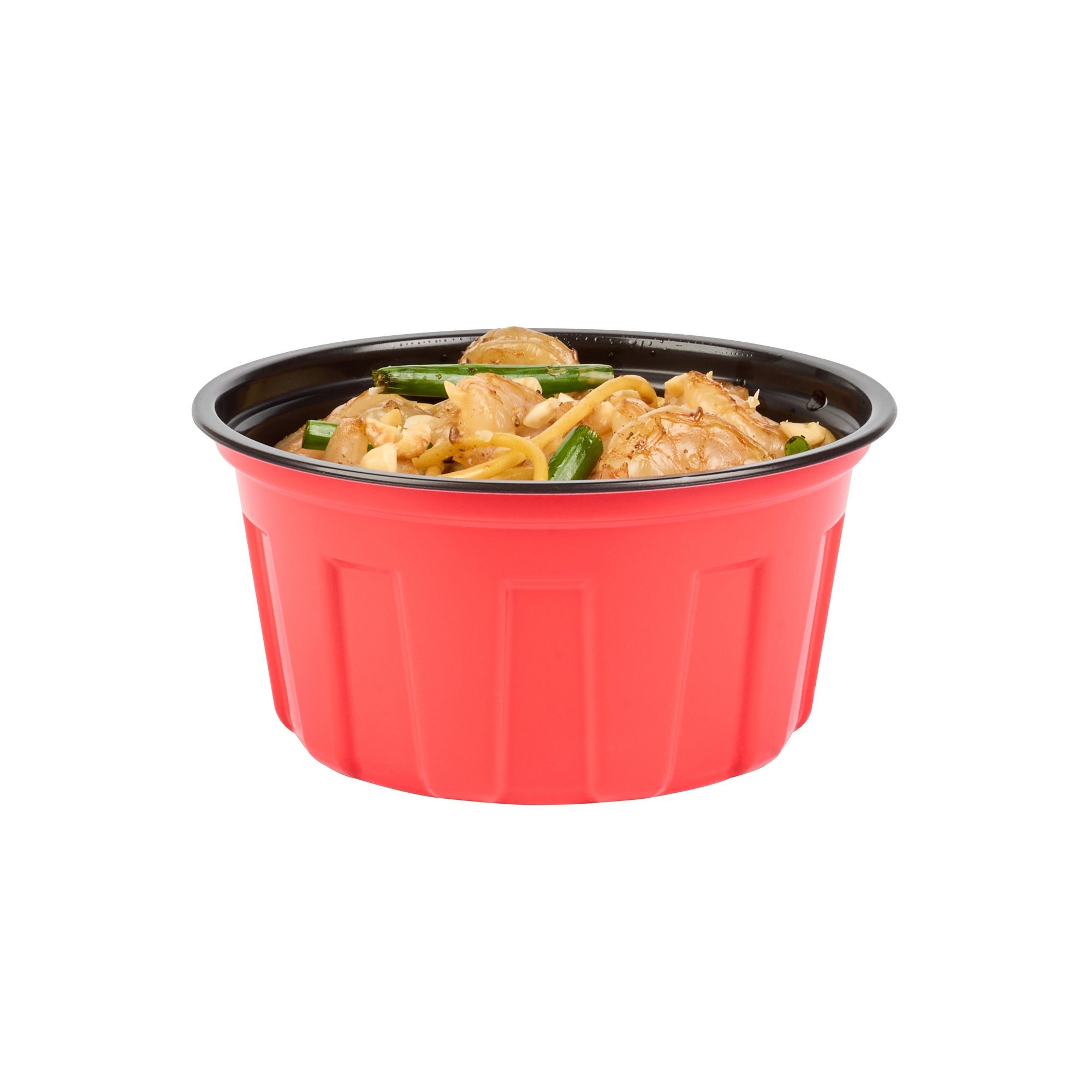 Bento Tek 12 oz Round Red Plastic To Go Box - Microwave-Safe - 4 3/4" x 4 3/4" x 2 1/4" - 50 count box