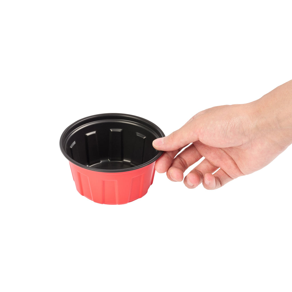 Bento Tek 12 oz Round Red Plastic To Go Box - Microwave-Safe - 4 3/4" x 4 3/4" x 2 1/4" - 200 count box