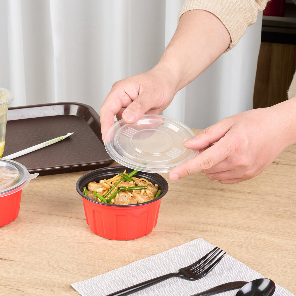 Bento Tek Round Clear Plastic Lid - Fits 12 oz To Go Box - 5" x 5" - 50 count box