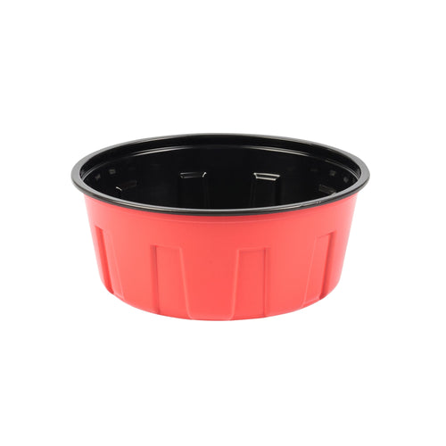 Bento Tek 23 oz Round Red Plastic To Go Box - Microwave-Safe - 6" x 6" x 2 1/2" - 50 count box