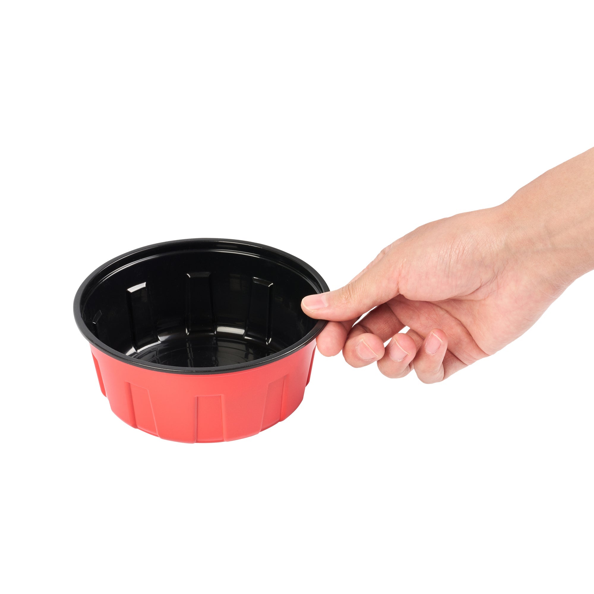 Bento Tek 23 oz Round Red Plastic To Go Box - Microwave-Safe - 6" x 6" x 2 1/2" - 200 count box