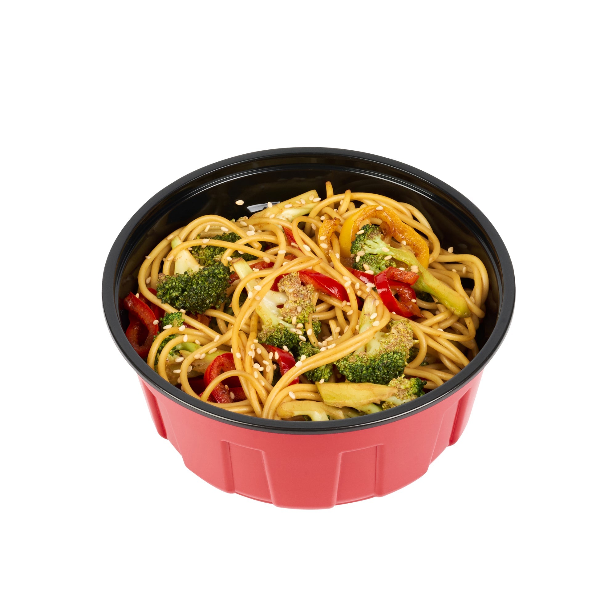 Bento Tek 23 oz Round Red Plastic To Go Box - Microwave-Safe - 6" x 6" x 2 1/2" - 200 count box