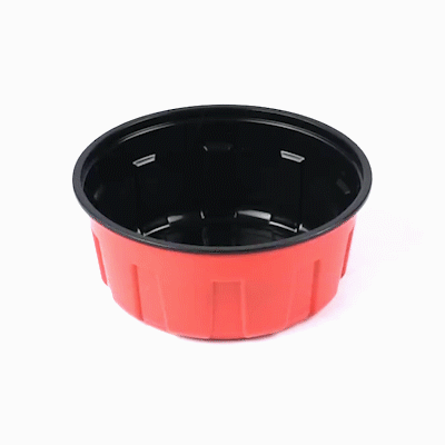 Bento Tek 23 oz Round Red Plastic To Go Box - Microwave-Safe - 6" x 6" x 2 1/2" - 200 count box