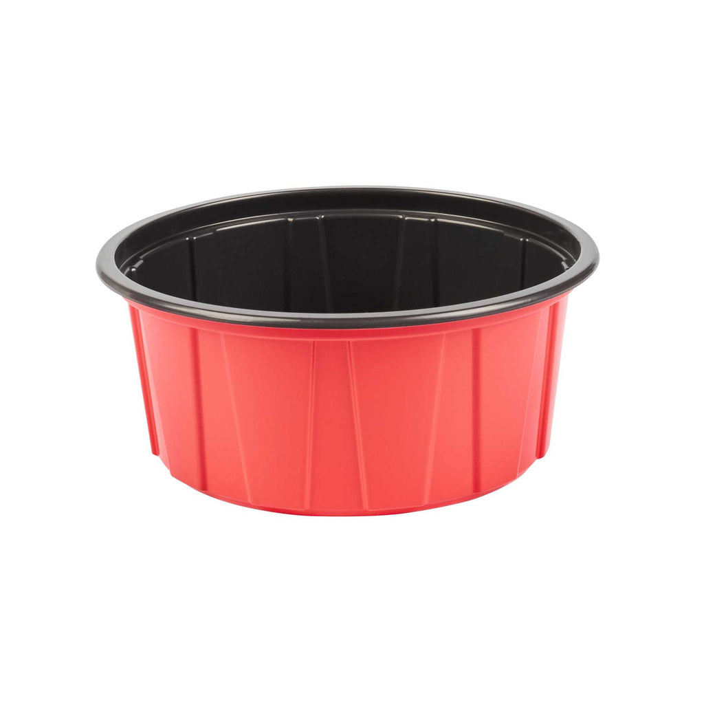 Bento Tek 42 oz Round Red Plastic To Go Box - Microwave-Safe - 7" x 7" x 3 1/4" - 50 count box