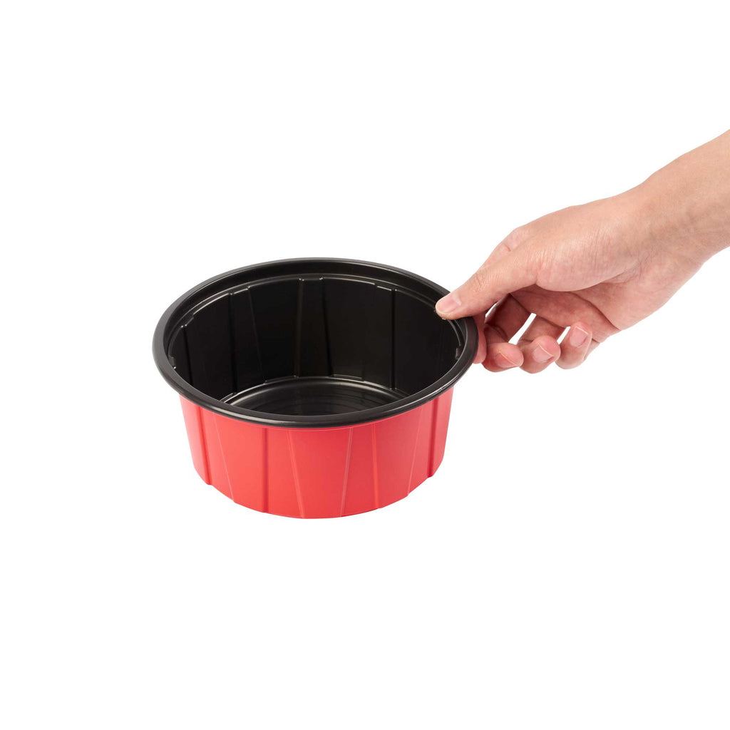 Bento Tek 42 oz Round Red Plastic To Go Box - Microwave-Safe - 7" x 7" x 3 1/4" - 200 count box