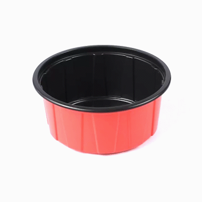 Bento Tek 42 oz Round Red Plastic To Go Box - Microwave-Safe - 7" x 7" x 3 1/4" - 200 count box