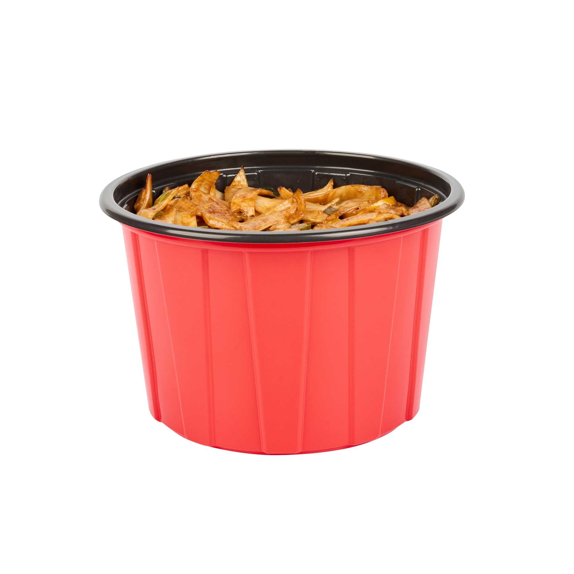 Bento Tek 58 oz Round Red Plastic To Go Box - Microwave-Safe - 7" x 7" x 4 1/2" - 50 count box