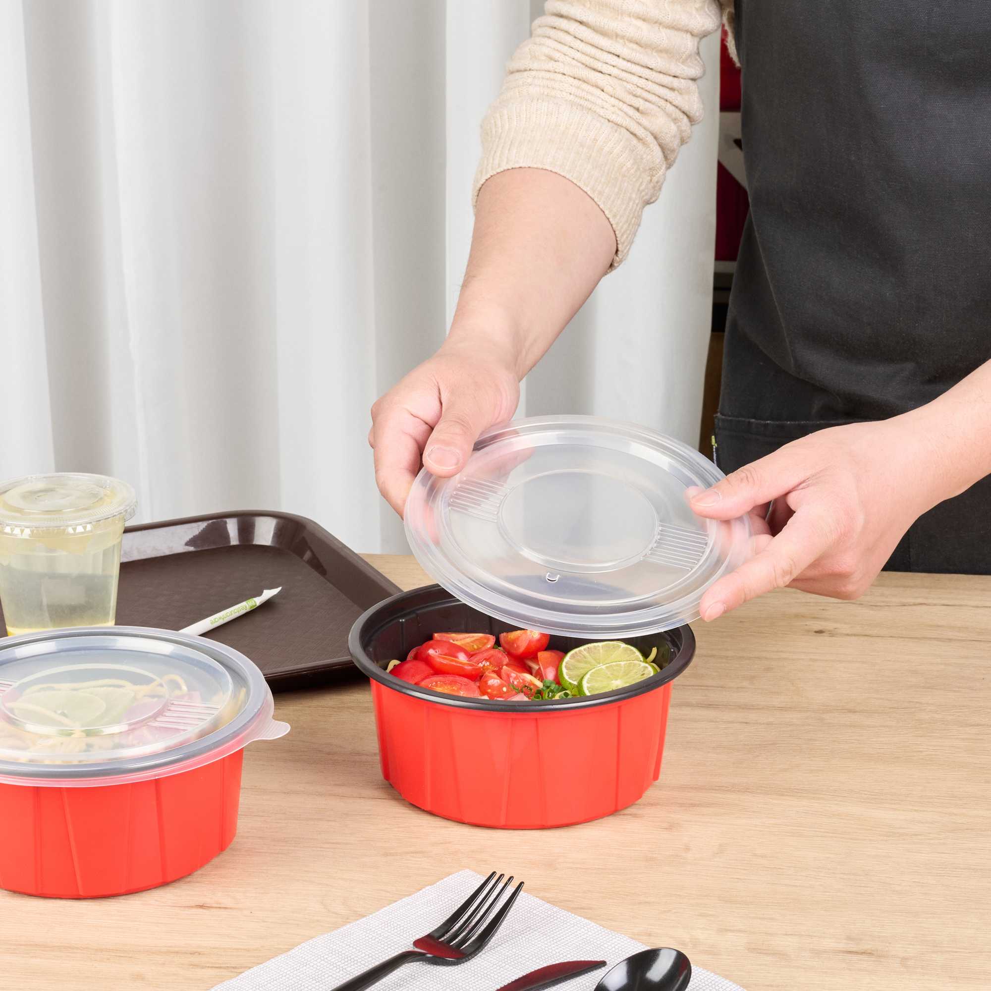 Bento Tek Round Clear Plastic Lid - Fits 42 and 58 oz To Go Box - 7 1/4" x 7 1/4" - 200 count box