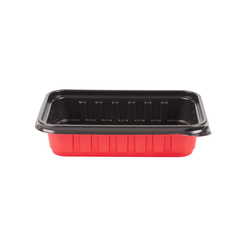 Bento Tek 16 oz Rectangle Red Plastic To Go Box - Microwave-Safe - 7 1/4" x 4 3/4" x 1 1/2" - 50 count box